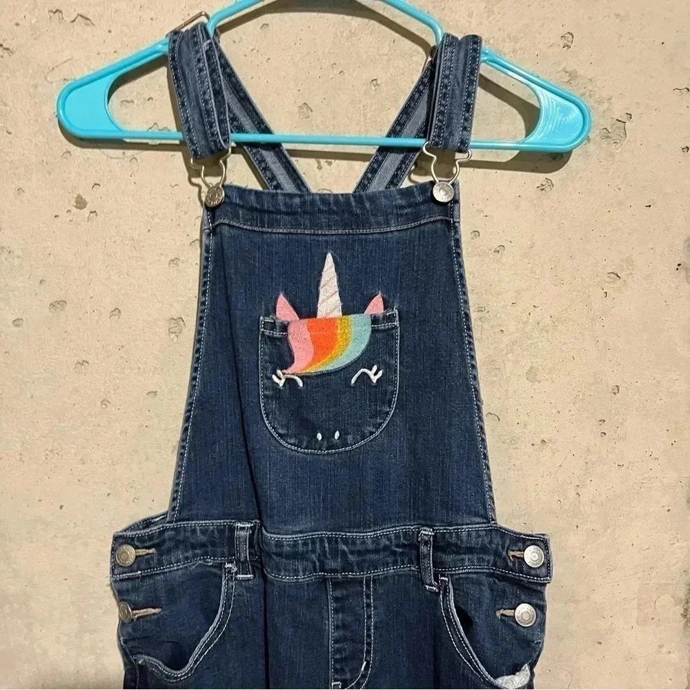 Girls' Unicorn Overalls Jeans - Cat & Jack Skinny Leg Stretch Size XL 14/16